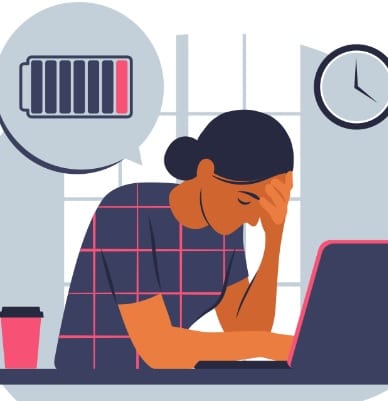 Graphic of tired woman at computer