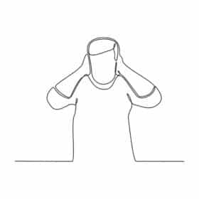 continuous line drawing of a man covering his ears with his palms